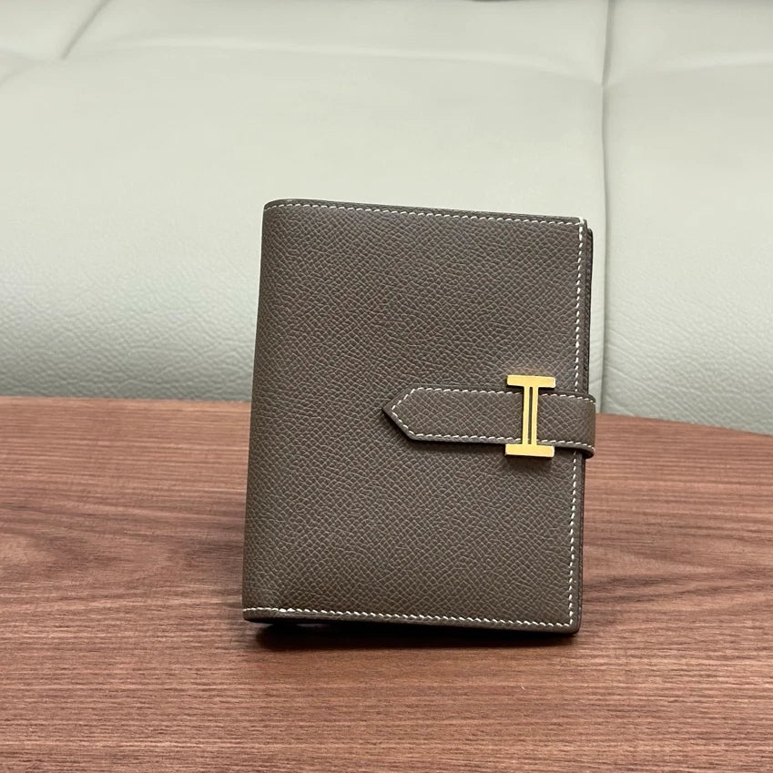 Hermes Bearn Compact Epsom Clutch Wallet Gray Gold Used Women Classic