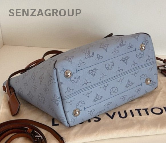 Louis Vuitton Hina PM Monogram Tote Top Handle Bag Crossbody Blue Silver Women