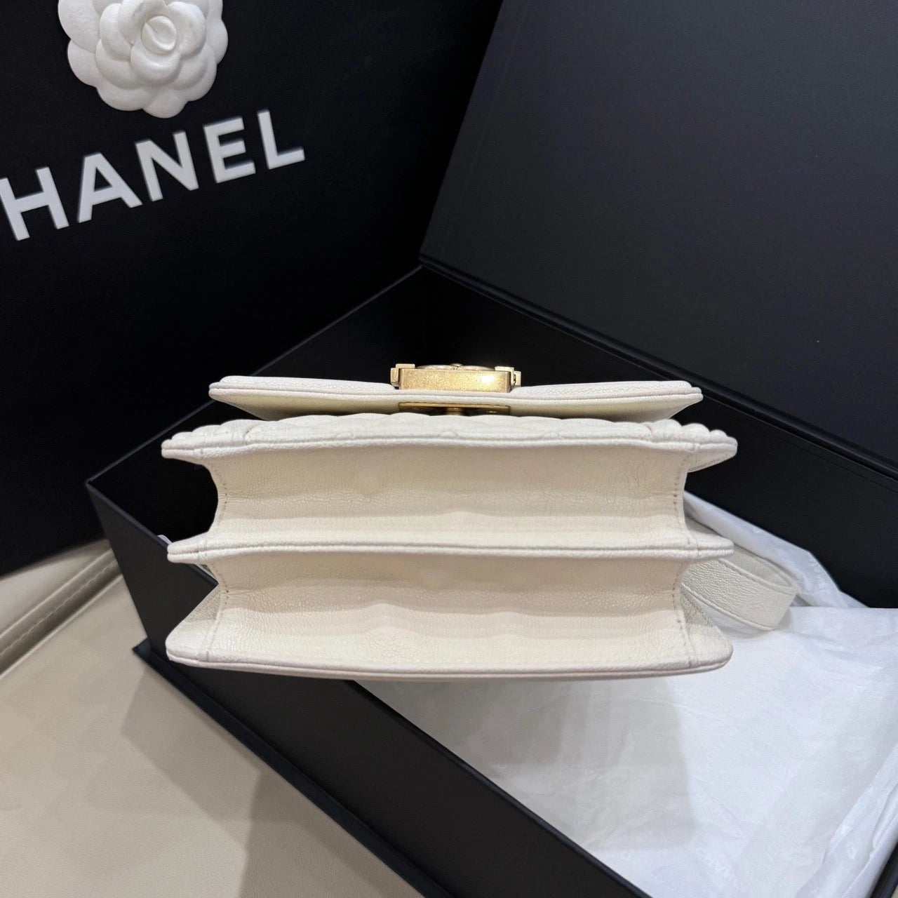 CHANEL White Leather Leboy Shoulder Crossbody Bag For Women