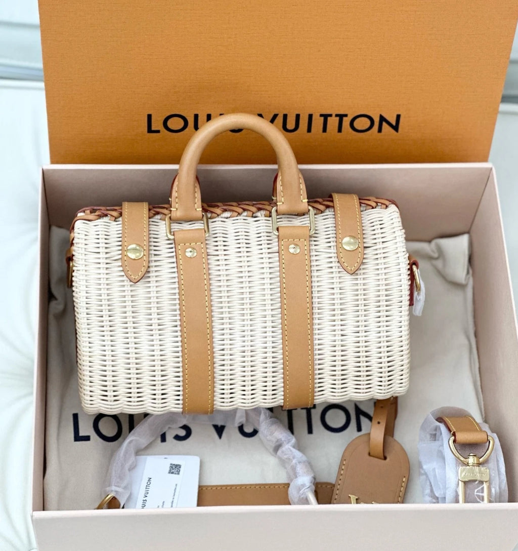 Louis Vuitton Keepall 25 Raffia Straw Top Handle Bag Shoulder Crossbody Women S