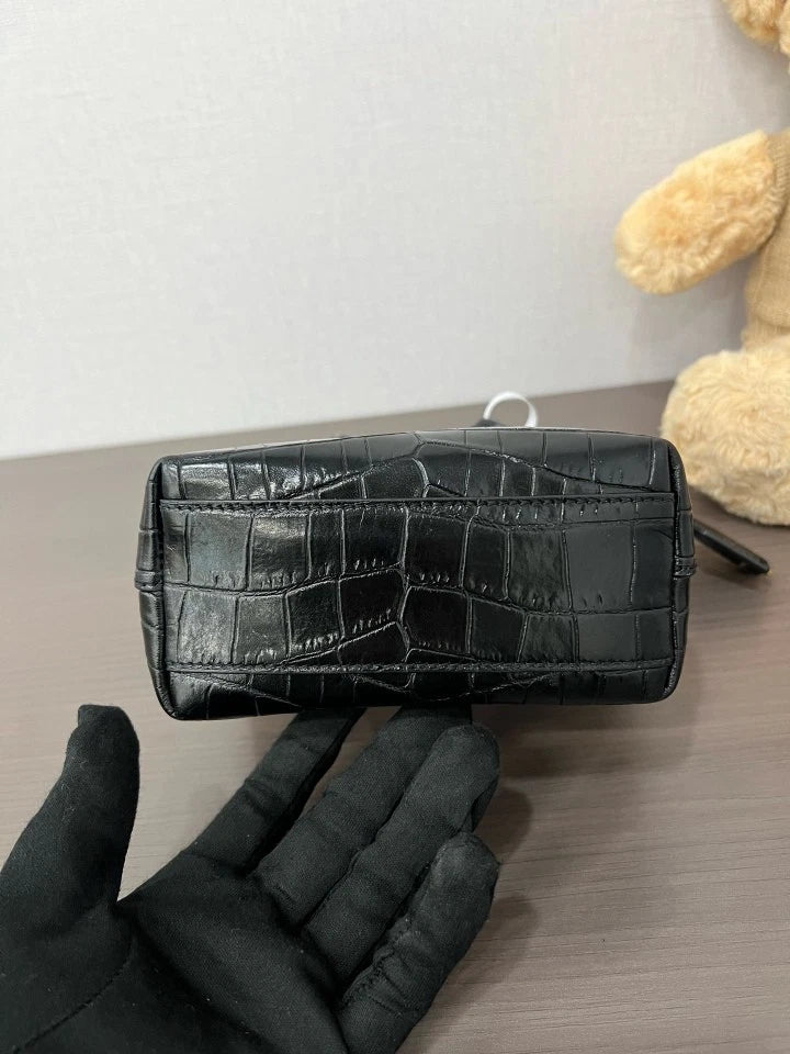 YSL Black Gold Crocodile Embossed Mini Tote Bag For Women
