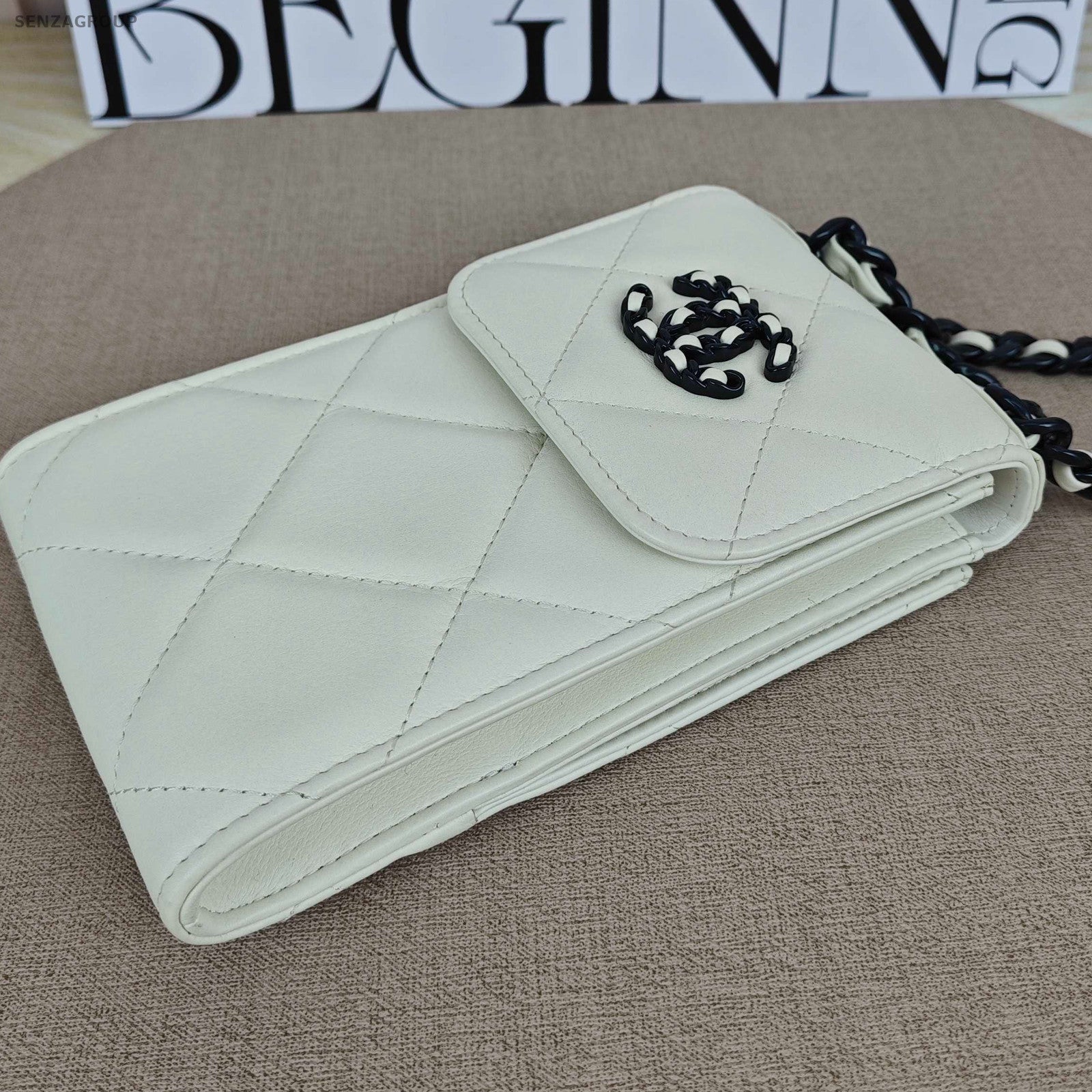 Chanel 19 Bag Black White Quilted Phone Chain Crossbody Bag