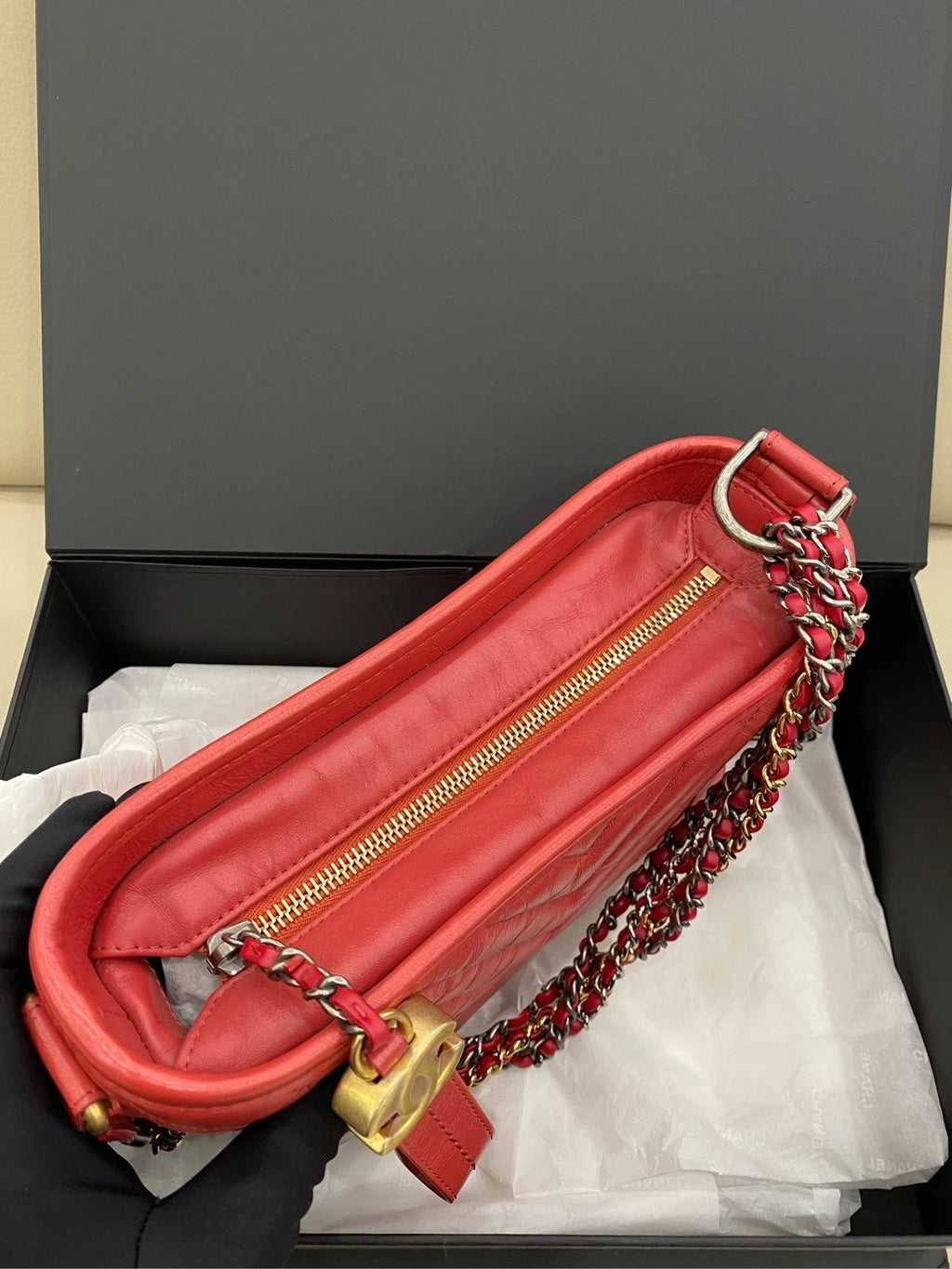 CHANEL Women Small Gabrielle V Pattern Red Crossbody Shoulder Bag