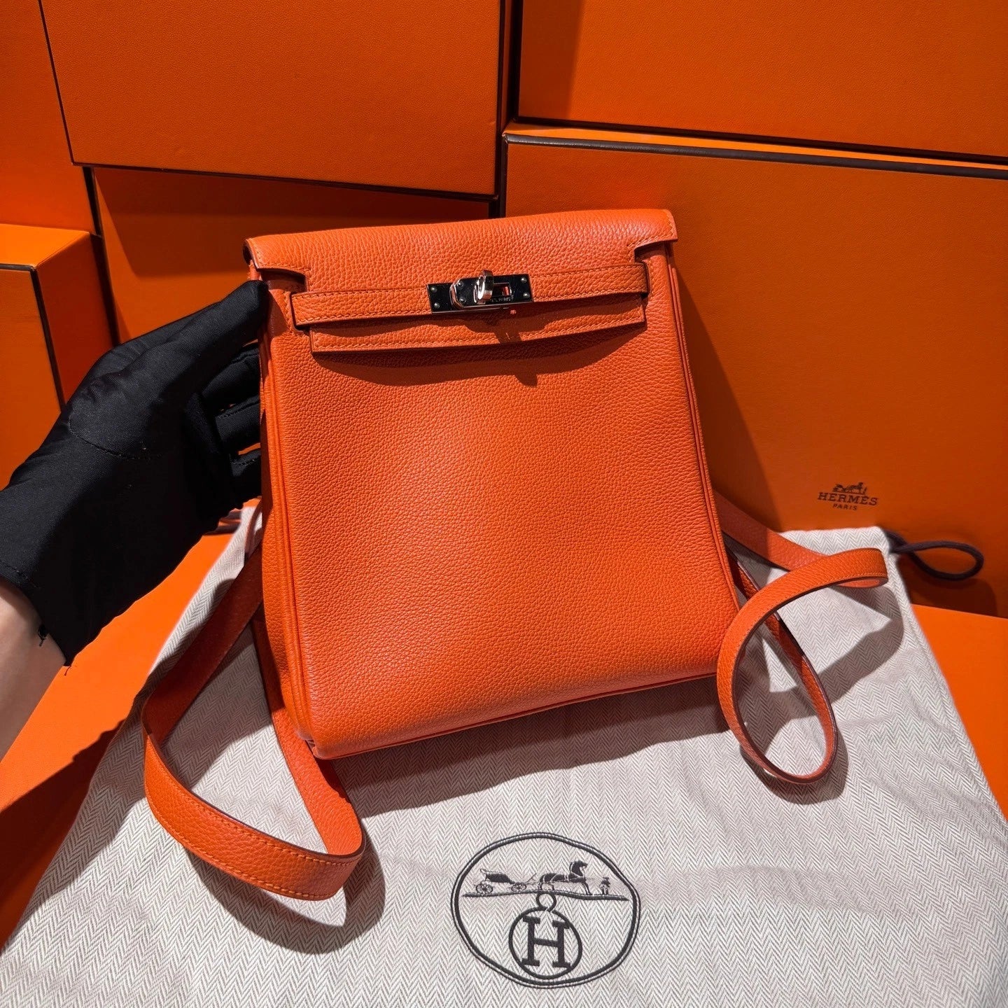 Hermes Kelly Ado Orange TC Leather Backpack For Women