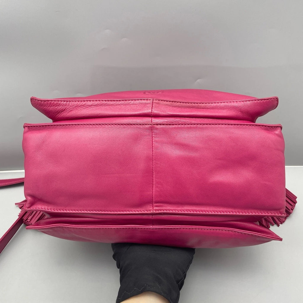 Loewe Pink Leather Fringe Bucket Bag For Women