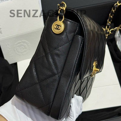 Chanel Classic Flap Black Caviar Gold Chain Shoulder Crossbody Bag