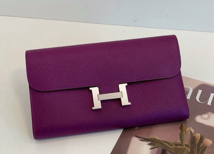 Hermes Constance Long Wallet Anemone Purple Women Epsom Leather