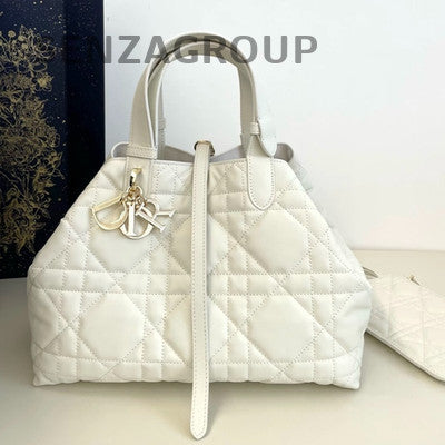 Dior Toujours Dioramour Cannage Quilted Handbag White Gold Classic Women