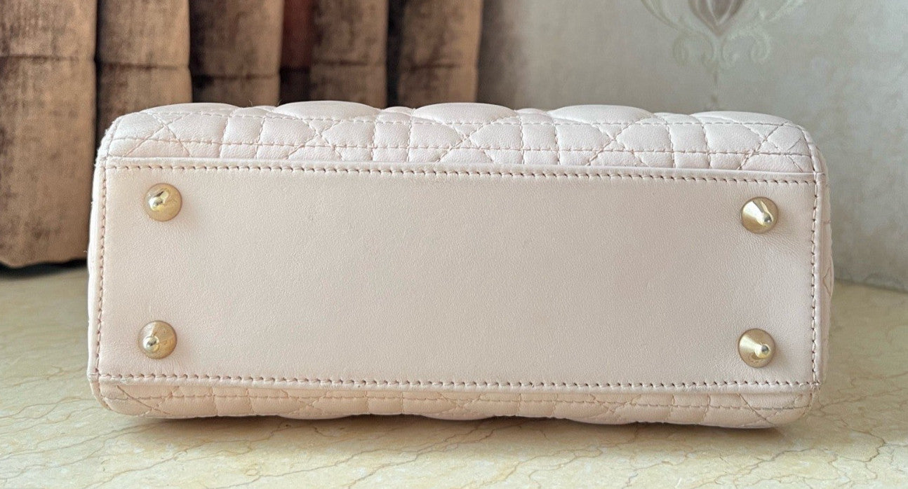 Christian Dior Lady PM Lambskin in Rose Pink with Wicker pattern Top Handle bag