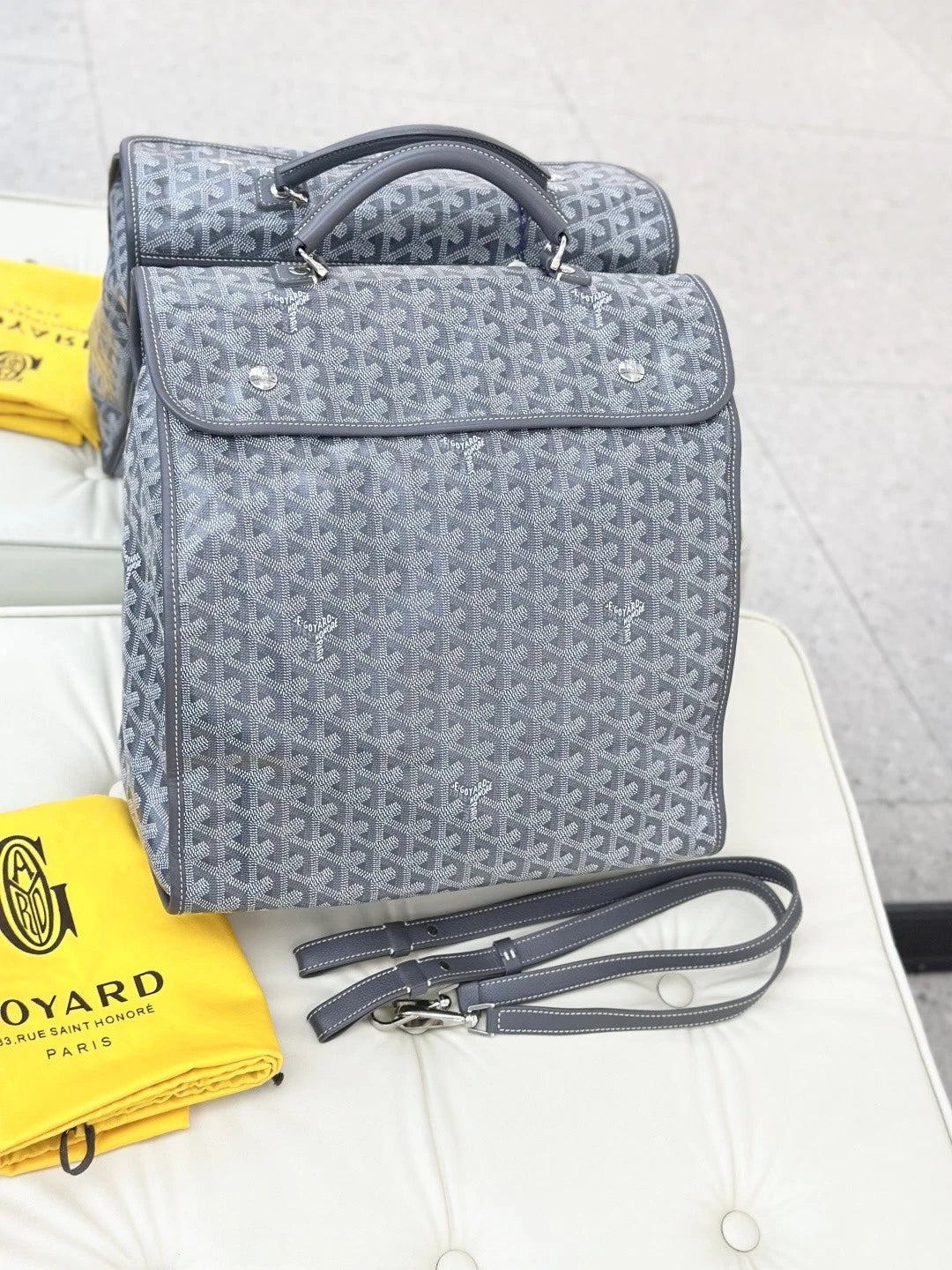Goyard Backpack GM Monogram Top Handle Bag Gray Silver Unisex Fashion S