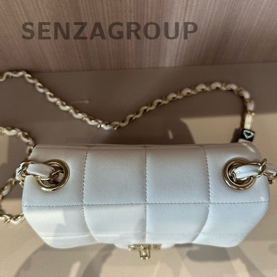 Chanel White Square Mini Flap Bag with Gold Chain - Women's Fashion