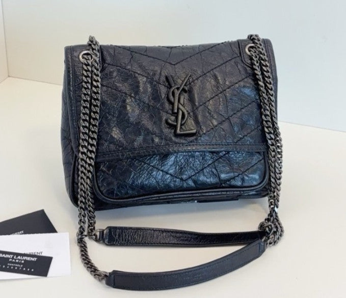 Saint Laurent Niki PM Chain Shoulder Bag Crossbody Black Silver Women Classic