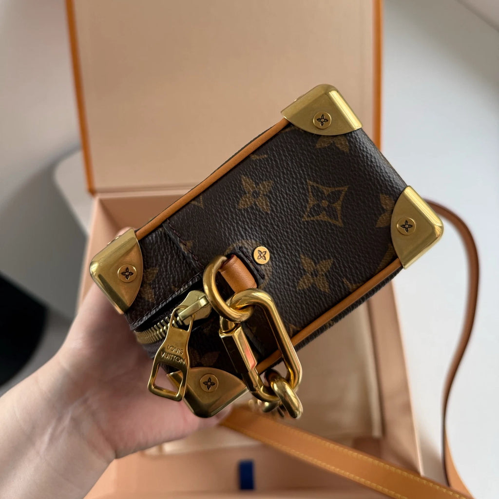 Louis Vuitton Soft Trunk Monogram Canvas Shoulder Bag Crossbody Gold Hardware