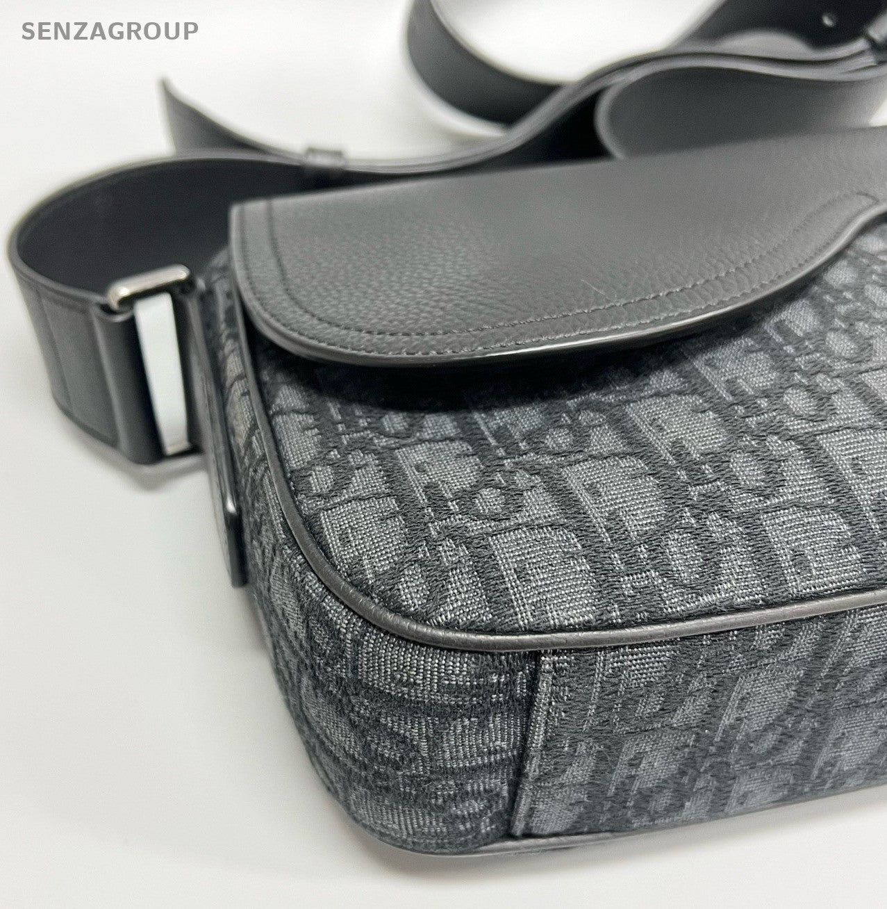 Christian Dior Qblique Saddle Shoulder Bag Crossbody Black Silver Unisex Adults