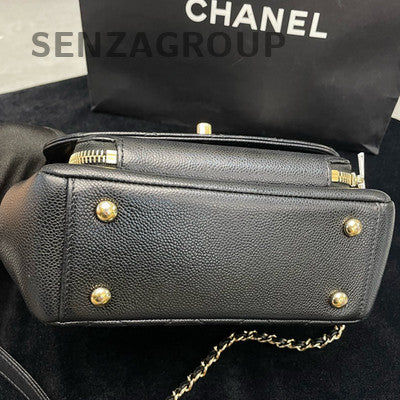 Chanel Black Calfskin Messenger Bag Small Gold Chain Shoulder Crossbody