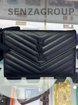 YSL Saint Laurent So Black Quilted Leather Envelope Chain Crossbody Bag