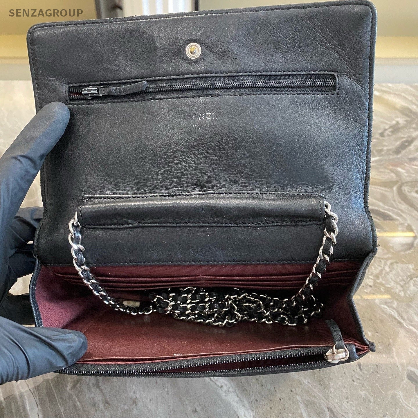 Chanel Classic Flap WOC Lambskin Chain Shoulder Bag Black Silver Used Women