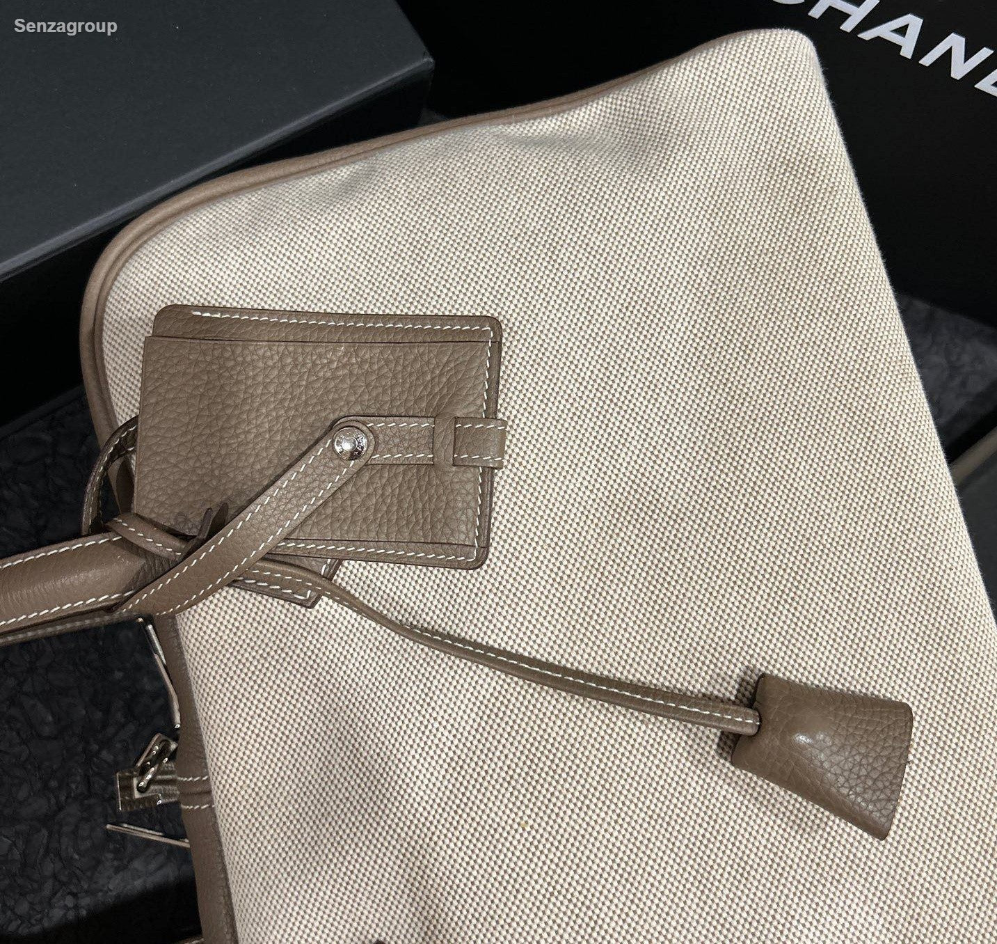 Hermes Victoria35 Top Handle Bag Canvas Beige Brown Silver Used Women Classic