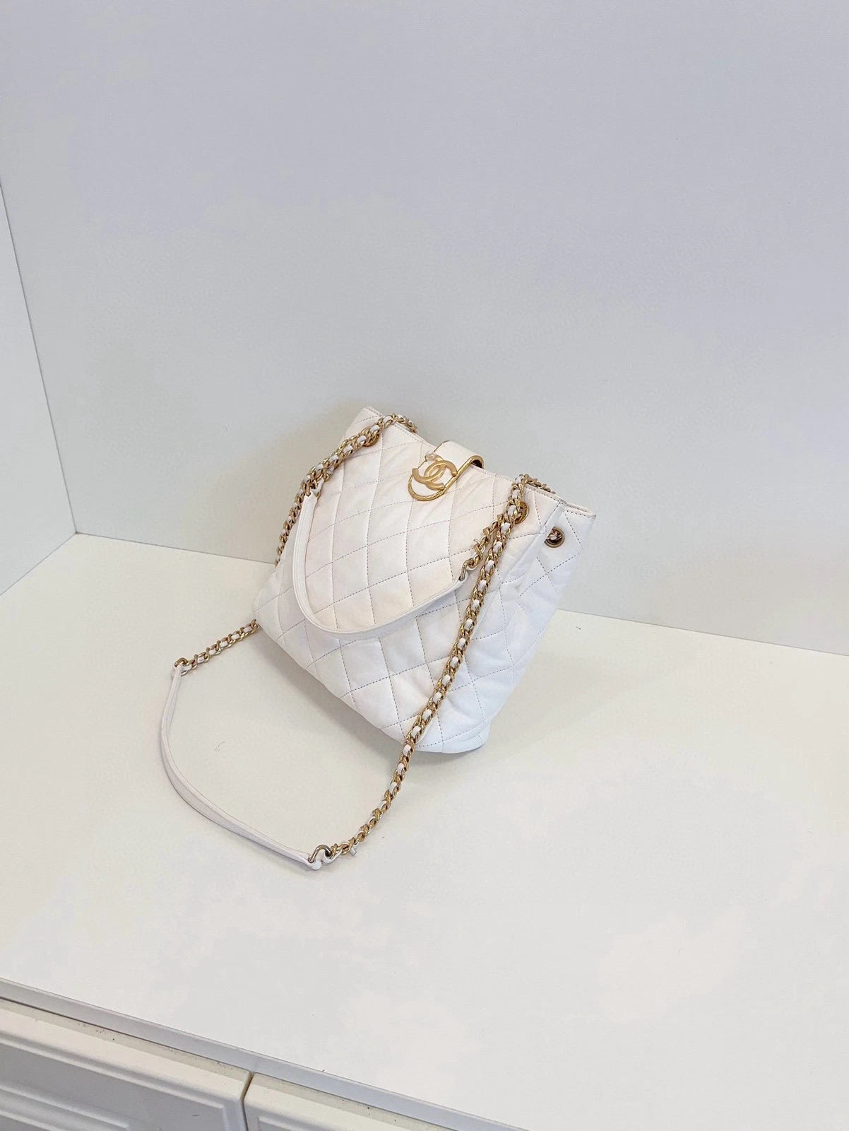 CHANEL White Gold Hardware Small Hobo Handbag For Women