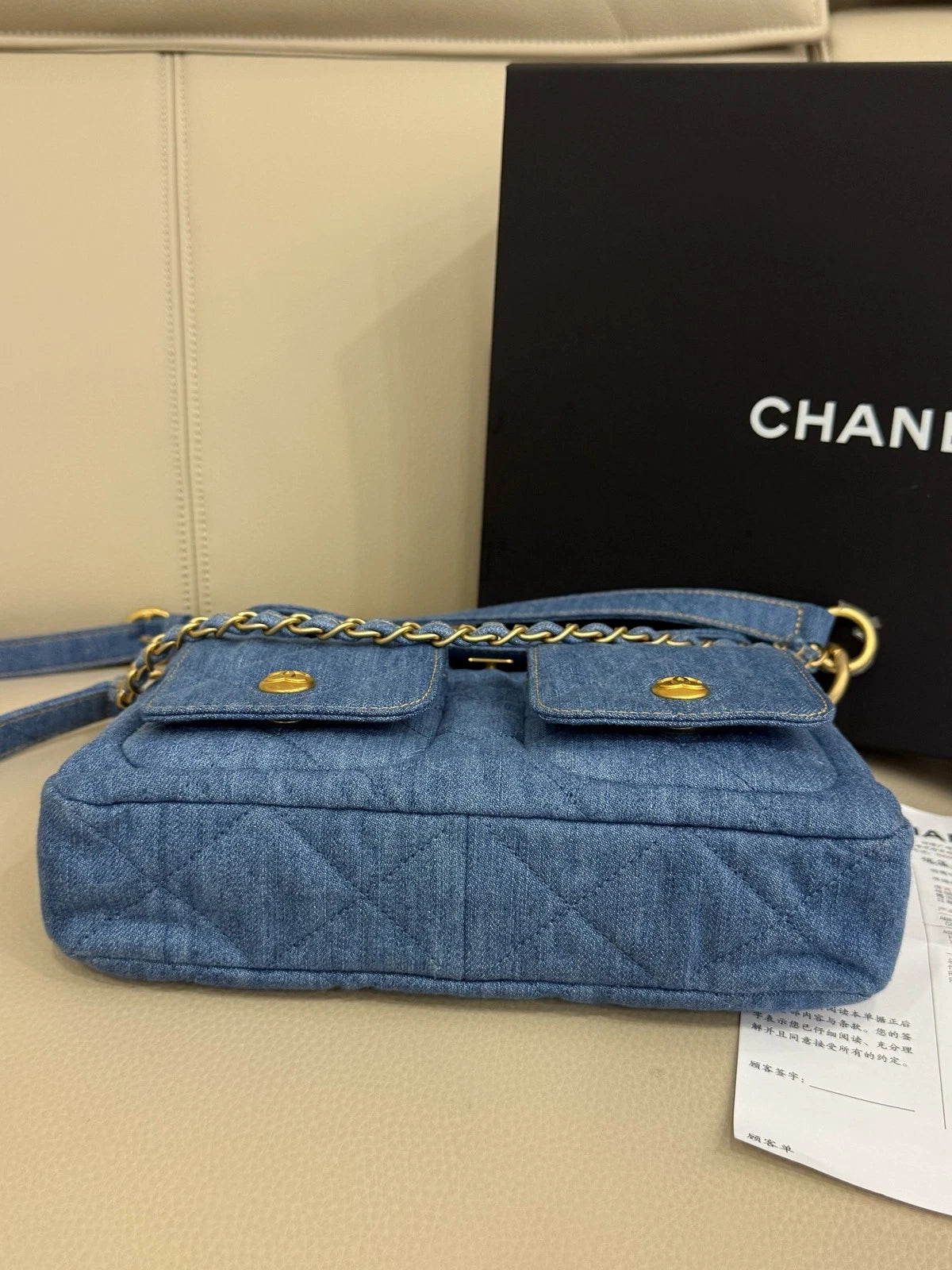 CHANEL Supple Twins Denim Blue Shoulder Bag For Women