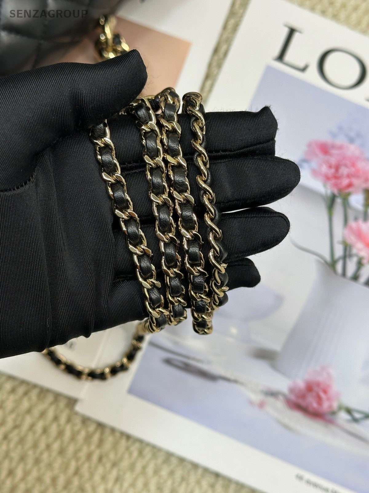 Chanel CC Logo Wooden Handle Bag Chain Crossbody Black Gold Used Women Designer