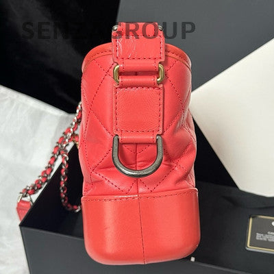 Chanel Gabrielle Hobo Bag Red Gold Quilted Chain Shoulder Crossbody