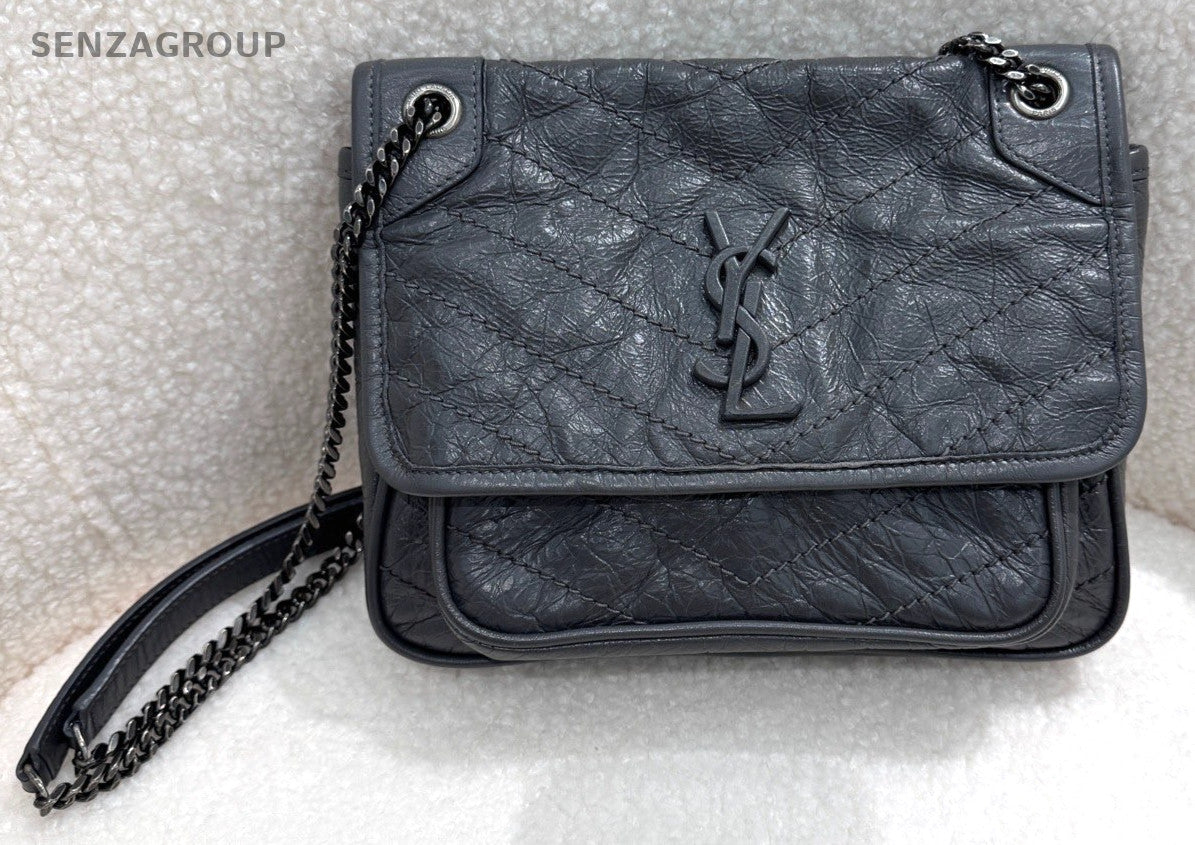 YSL Saint Laurent NIKI Small Cement grey Chain Strap Crossbody Shoulder bag