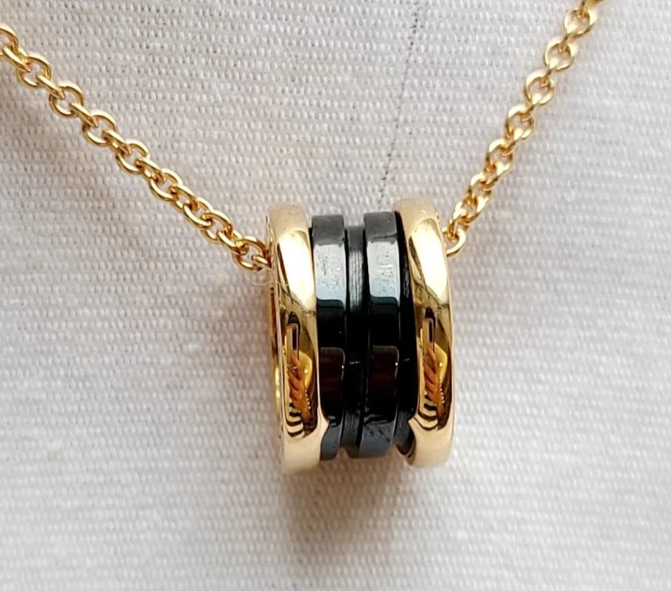 Bvlgari B.zero1 Chain Necklace 18k Rose Gold and Black Ceramic Pendant Excellent
