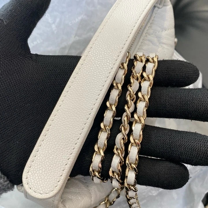 Chanel Calfskin Hobo Top Handle Bag Chain Crossbody White Gold Diamond Women D