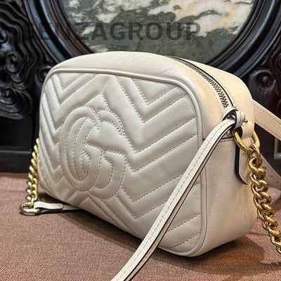 Gucci Marmont Camera Bag Medium Shoulder Crossbody White Gold Classic