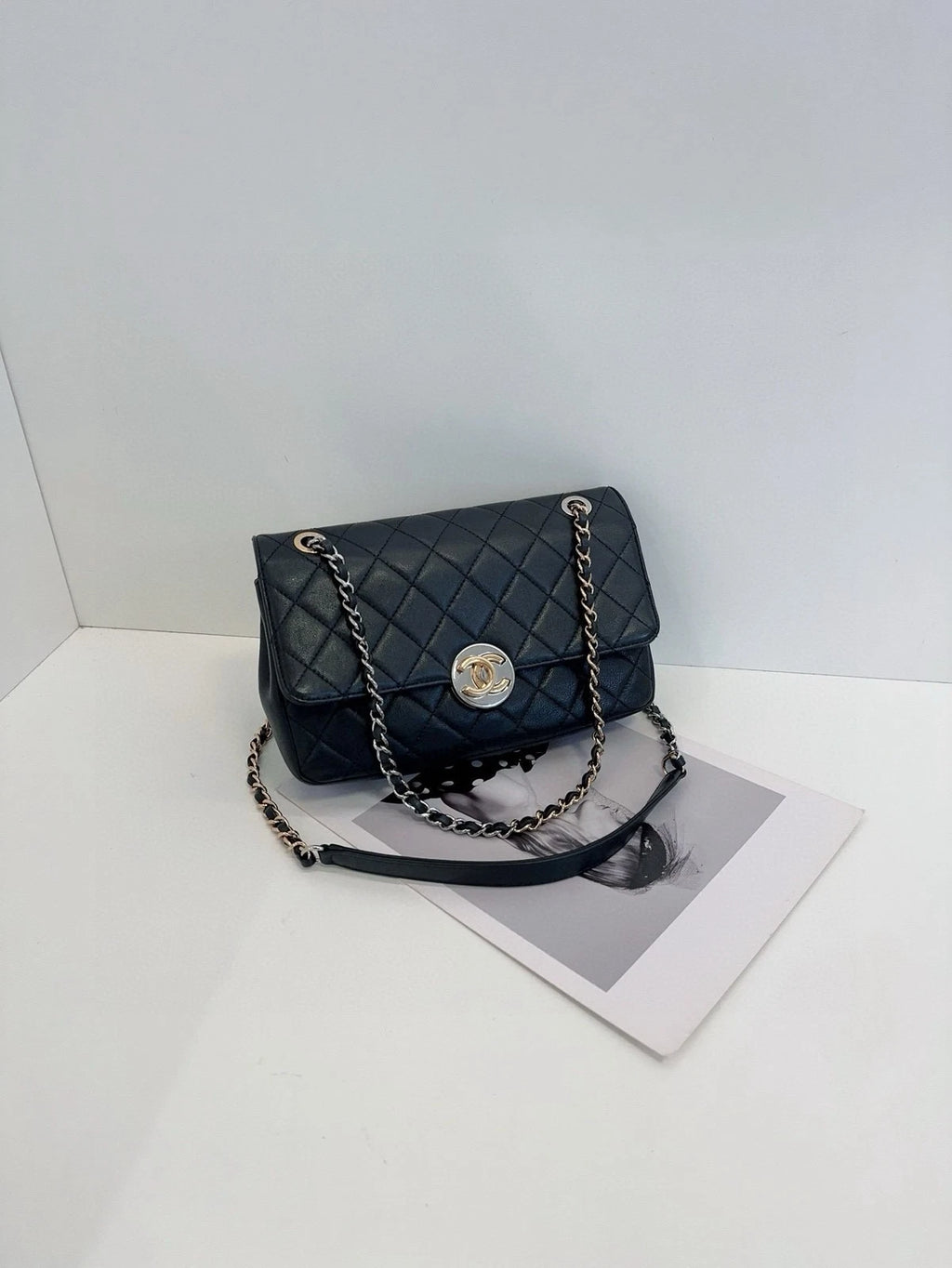 CHANEL Black Leather Quilted Flap Shoulder Bag For Women