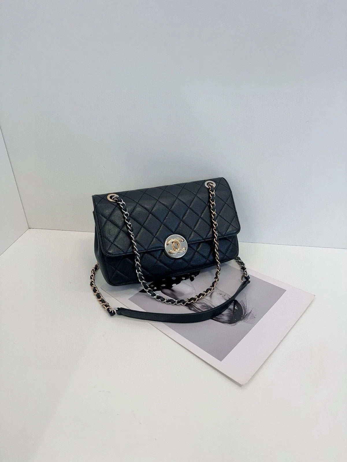 CHANEL Black Leather Quilted Flap Shoulder Bag For Women