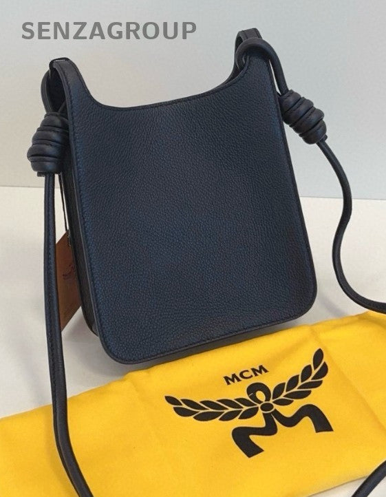 MCM Himmel letter All Leather Hobo Crossbody bag Black Brand NEW