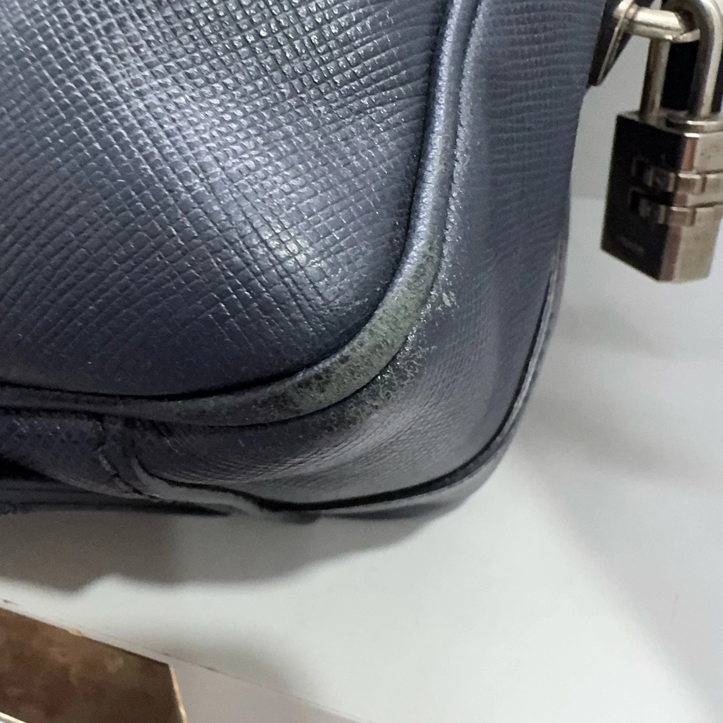 PRADA Navy Blue Leather Handbag Laptop Briefcase For Women