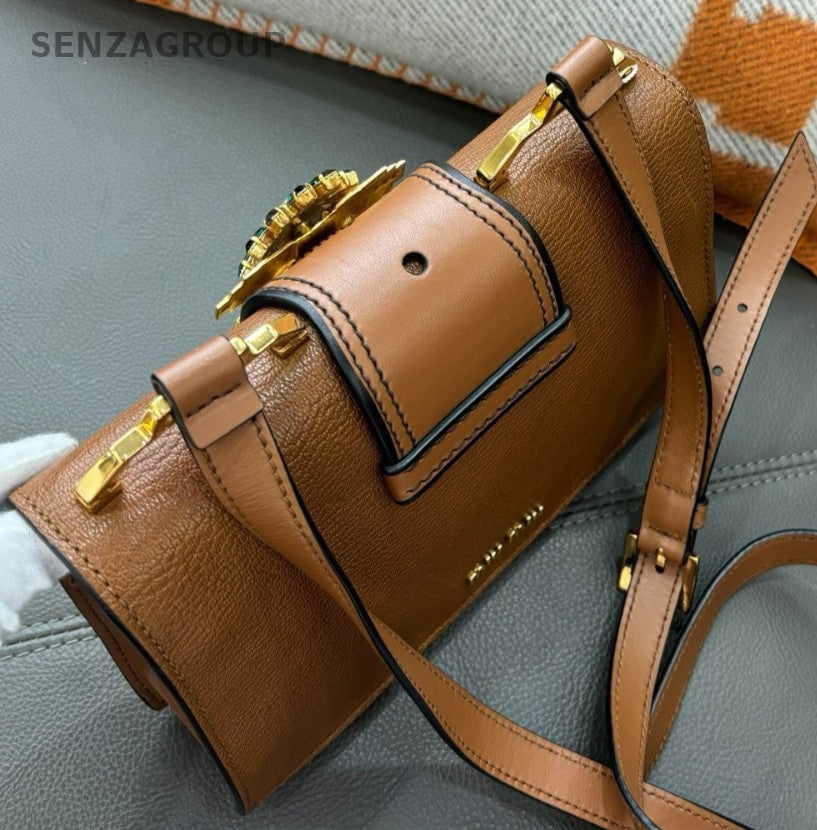 Miumiu SunFlower Gemstone bag golden brown Women Crossbody Shoulder bag