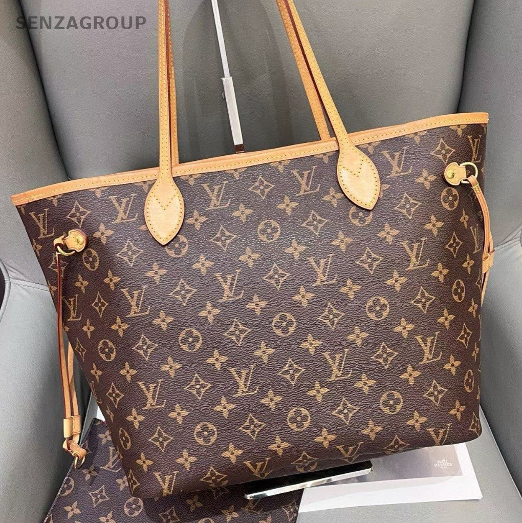 Louis Vuitton Neverfull Monogram Shoulder Bag Brown Gold Women Classic