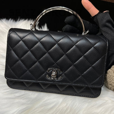 Chanel Black Silver WOC Quilted Chain Crossbody Bag Classic Women's