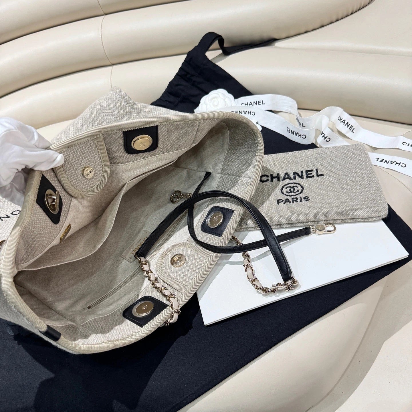 Chanel Deauville Tote Bag Large Canvas Shoulder Tote Women Classic