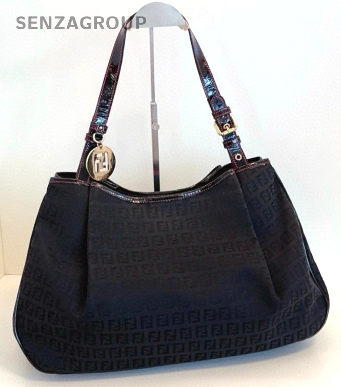Fendi Monogram Canvas tote Top Handle Shoudler bag Black Women