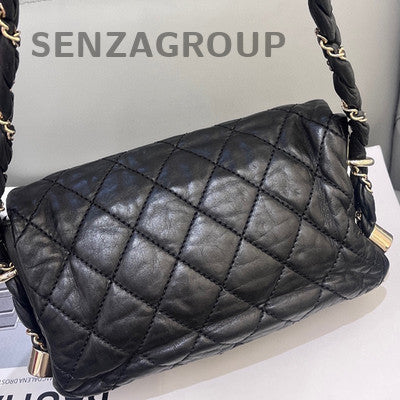 Chanel Black Gold Twist CF Shoulder Bag Quilted Pattern Women's Fashion