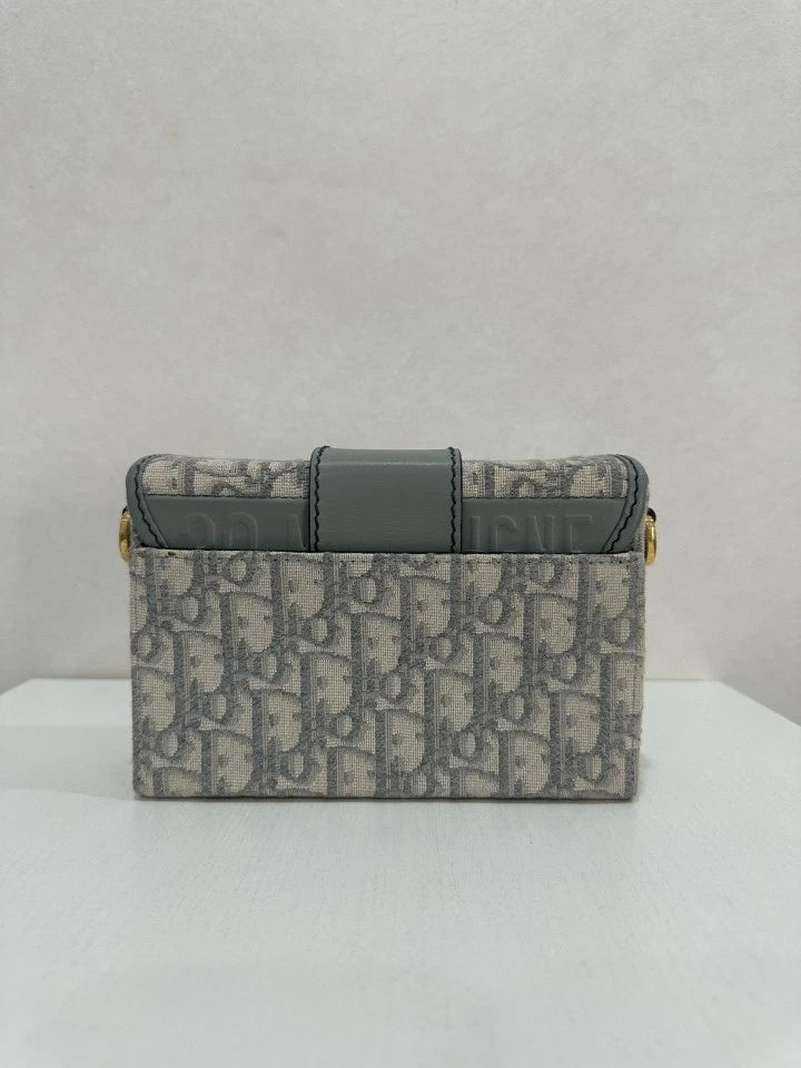 Authentic Dior Montaigne 30 Mini Gray Oblique Canvas Box Bag Women