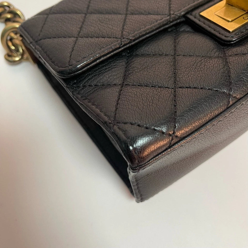 Authentic Chanel Vintage 2.55 Trendy Black Calfskin Shoulder Bag For Women
