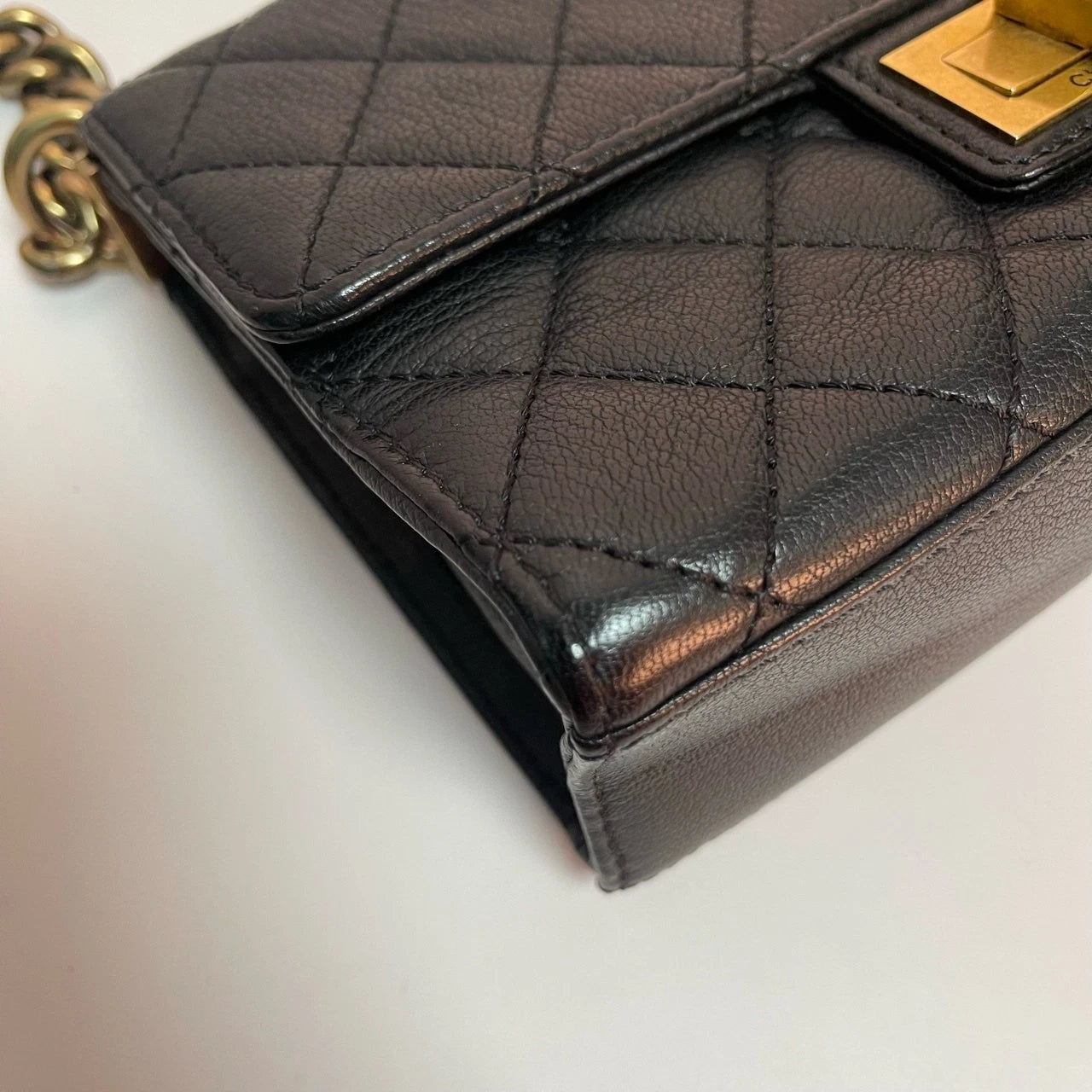 Authentic Chanel Vintage 2.55 Trendy Black Calfskin Shoulder Bag For Women