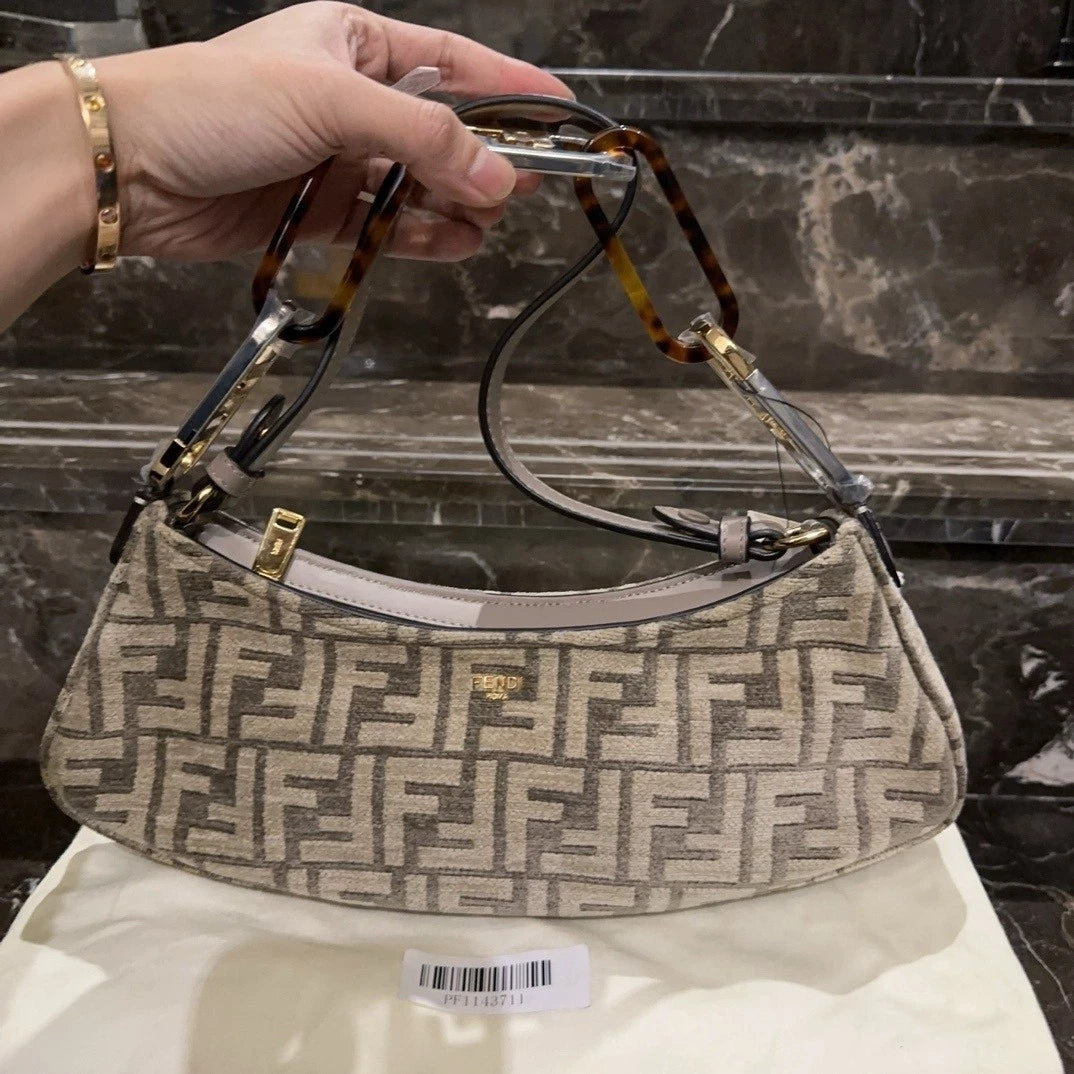 FENDI FF Monogram Canvas Crescent Shoulder Handbag For Women