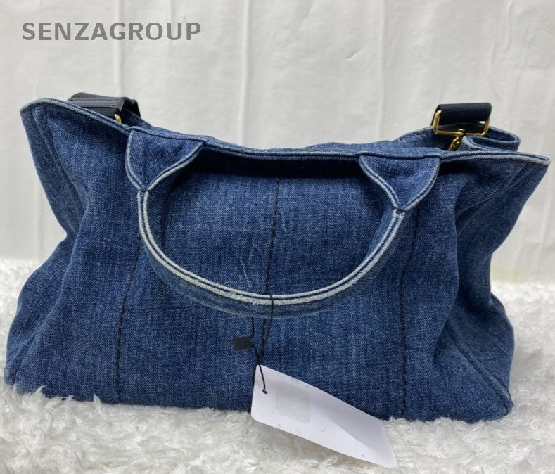 Prada Beach Bag 2Way Handbag Crossbody Blue Gold Women Classic Fashion