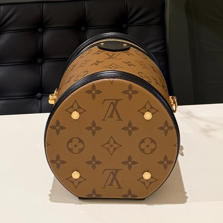Louis Vuitton Monogram Speedy Cube Bag Brown Gold Buckle Women's