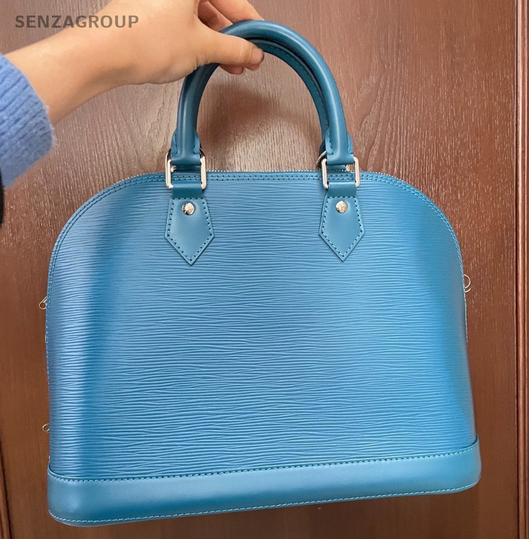 Louis Vuitton Alma PM Epi Top Handle Bag Blue Silver Women Classic Fashion