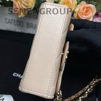 Chanel 23P Mini Chain Quilted Crossbody Bag Brown Gold Hardware