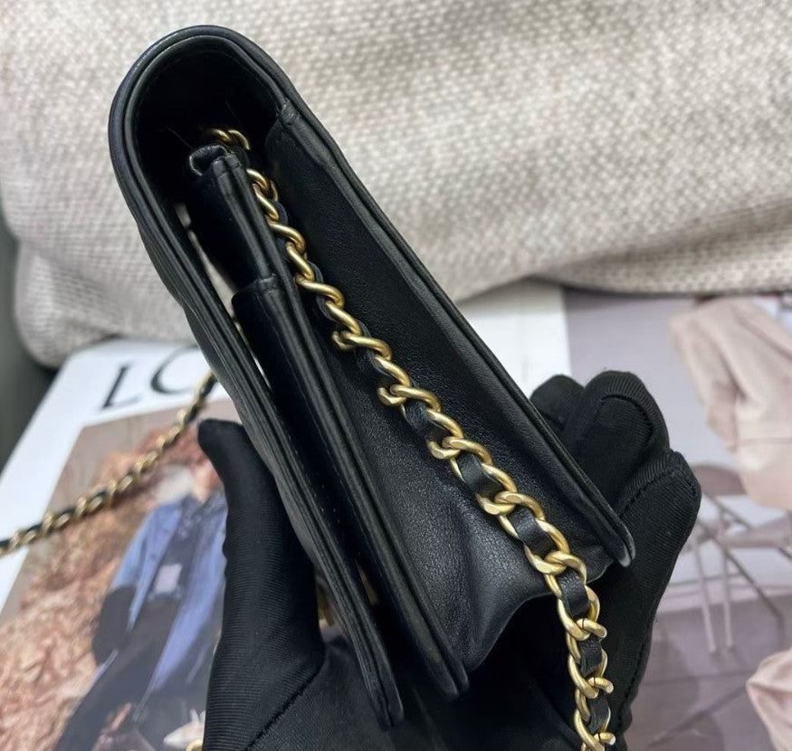 Chanel Leboy WOC Calfskin Chain Shoulder Bag Crossbody Black Gold Women Classic