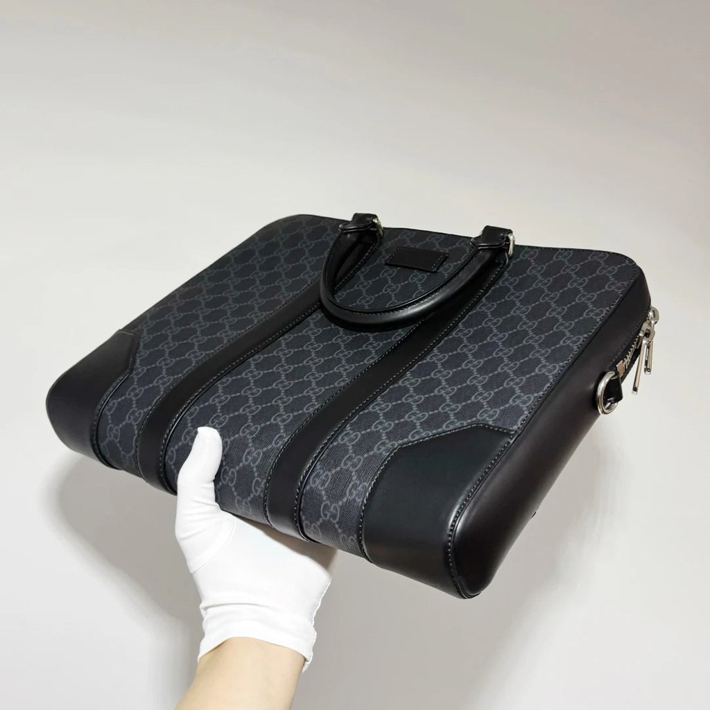 New Gucci GG Supreme Black Canvas Briefcase Laptop Bag No Strap